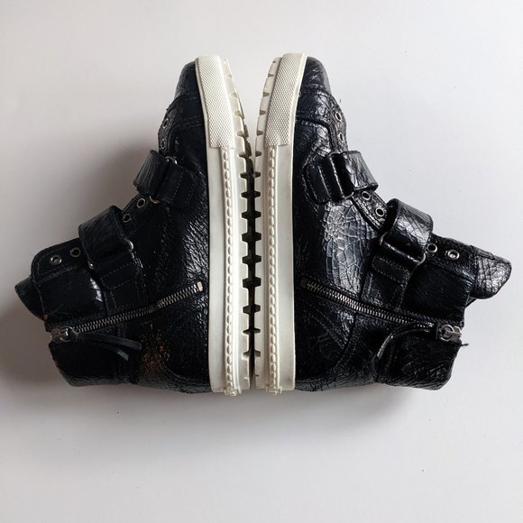MIU MIU Black Leather High Top Sneaker Donna Cracle - Picture 9 of 12